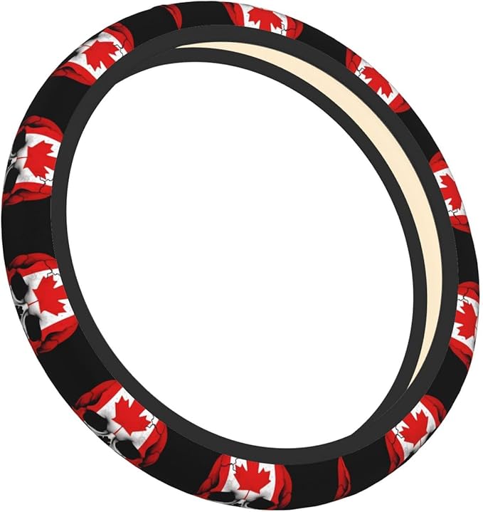 Neoprene Steering Wheel Cover Canadian Flag Skull Car Steering Wheel Cover Universal Fit for Most Cars