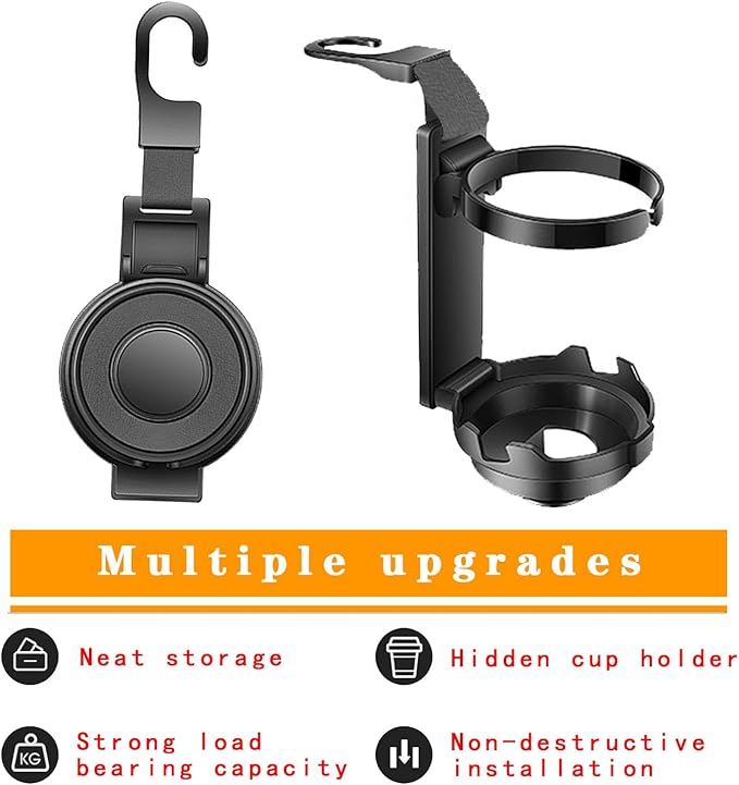 Car Headrest Hook - 2 in 1 Multifunction Phone Holder & Cup Holder, Back Seat Organizer with Sturdy Anti-Slip Design for Phones, Bags, Cups - Universal for Most Vehicles (Black-1PC)
