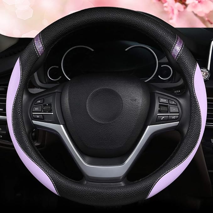 Universal Leather Steering Wheel Cover for Women Steering Wheel Cover for Car 15 inch (Lilac Color)