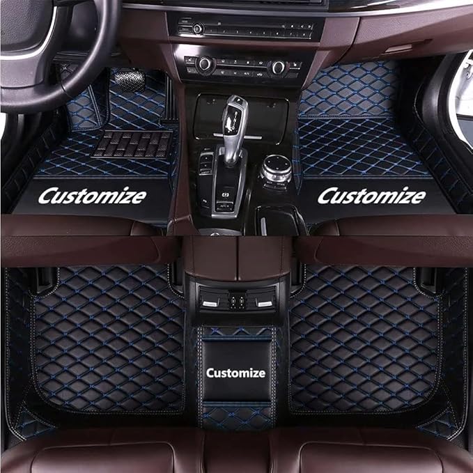 Custom Making Car Floor Mats for 98% Sedan SUV Car Protection Full Coverage Mats Anti-Slip Leather Floor Liners All Weather Car Floor Mats (Black Blue Thread)