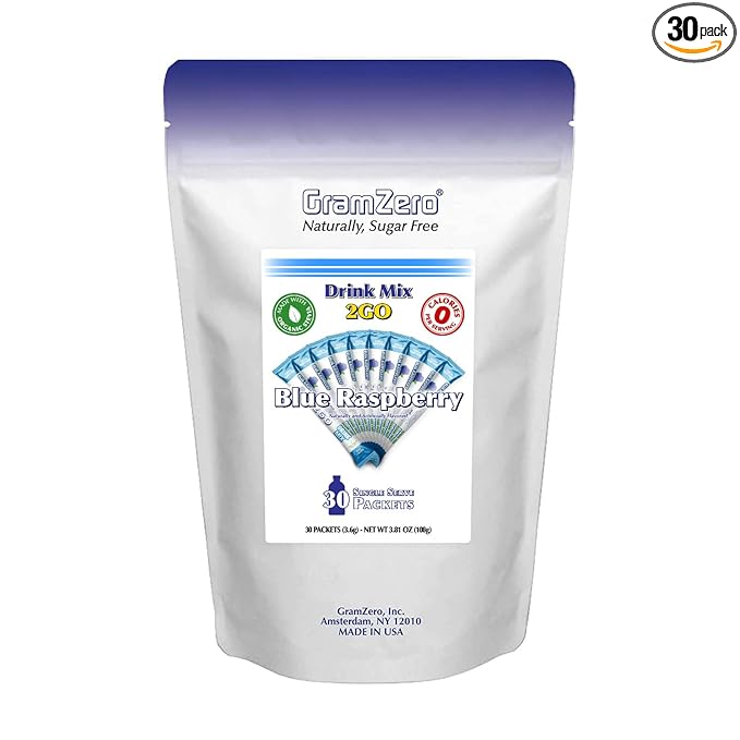 GramZero 2GO Sticks - Blue Raspberry, Zero Calorie Sugar Free Drink Mix, Stevia Sweetened, Great For Nutrition Club Loaded Tea To Go Kits