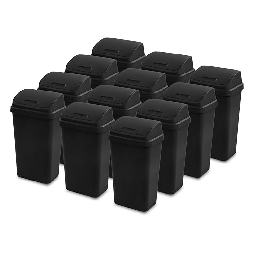 Sterilite 12-Pack Swing Top Wastebasket, Sleek Square Profile Trash Can, 13 Gallon, Black - Modern Garbage Bin for Kitchen, Bathroom, Garage and Workspace, Fits 13 Gal Liners