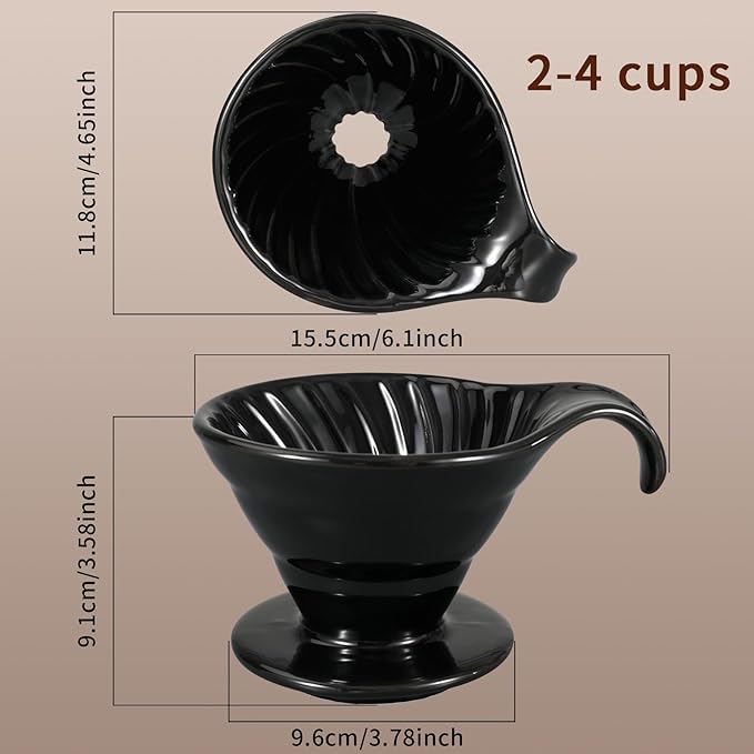 Mongdio Pour Over, Ceramic Coffee Pour Over, Reusable Porcelain Portable Pour Over Coffee Maker with 40pcs Paper Filter, For Home,Black