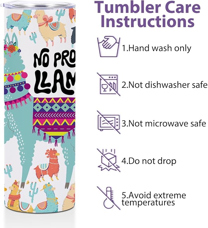 Llama Gifts, 20 Oz Straight Skinny Tumblers, Stainless Steel Tumbler, Double Wall Vacuum Travel Mug, Llama Animal Coffee Cup, Insulated Coffee Mug Thermal Cup for Home, Office, Outdoor
