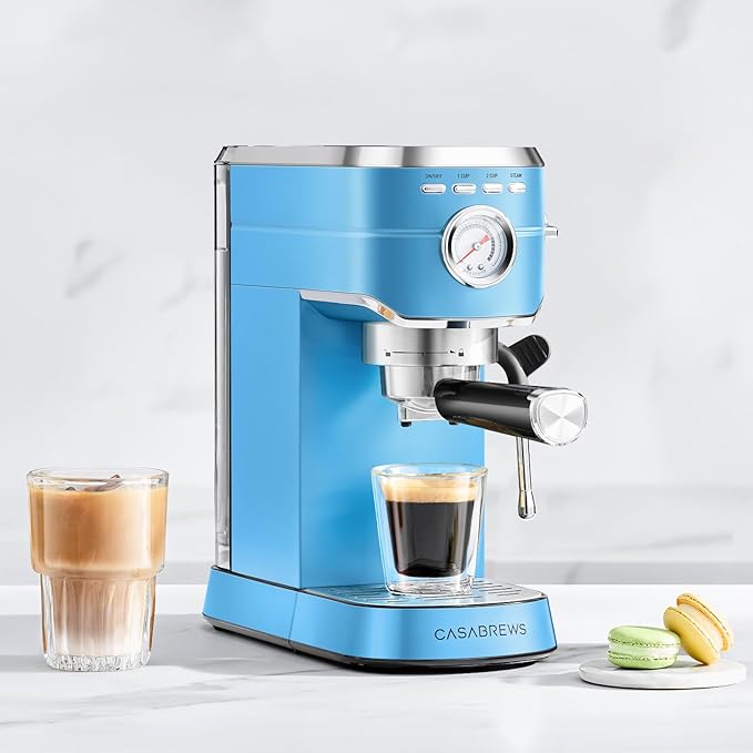 CASABREWS CM5418 Espresso Machine 20 Bar, Stainless Steel Espresso Maker with Milk Frother Steam Wand, Professional Coffee Machine with 34oz Removable Water Tank, Gift for Him, Gift for Friend, Blue