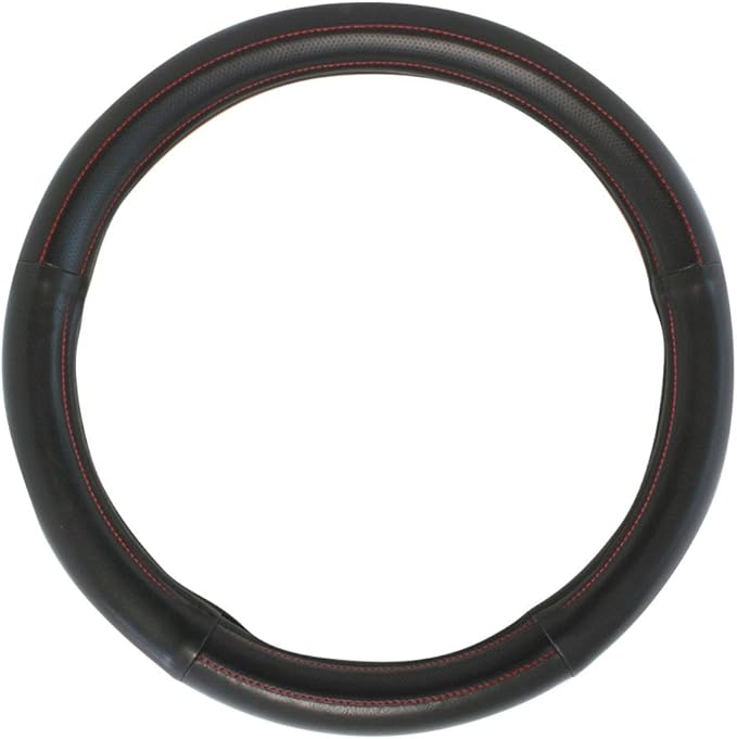 GG Grand General 54009 Black 18" Deluxe Steering Wheel Cover, Black w/red stitching