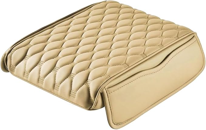 Car Armrest Storage Mat for Cadillac CT5 2019 2020 2021 2022 2023 2024 2025, Leather Car Center Console Cover pad Arm Rest Cushion Protector with Storage Bags Accessories,Beige