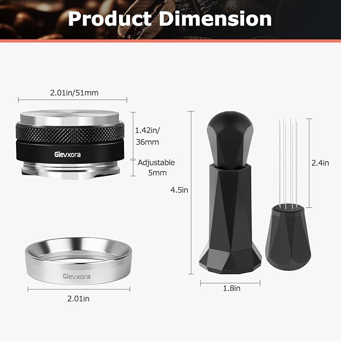 51mm Espresso Accessories Kit for Espresso Portafilter, Coffee Distributor and Espresso Tamper, Wdt Espresso Distribution Tool & Dosing Funnel Set for Espresso Coffee Machines (51mm)