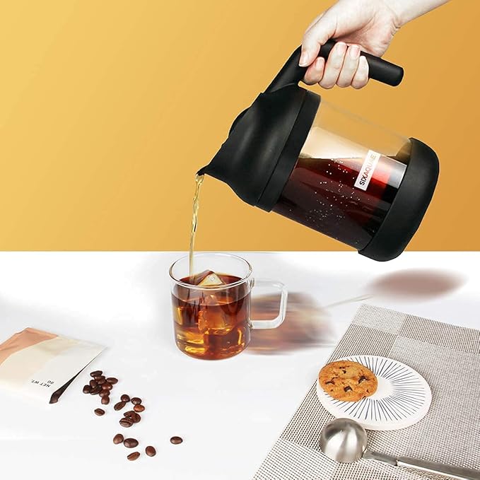 Cold Brew Coffee Maker Stainless Steel Strainer Large,Durable Iced Coffee Maker Cold Brew Pitcher,Dishwasher Safe 38 Oz Iced Tea Maker