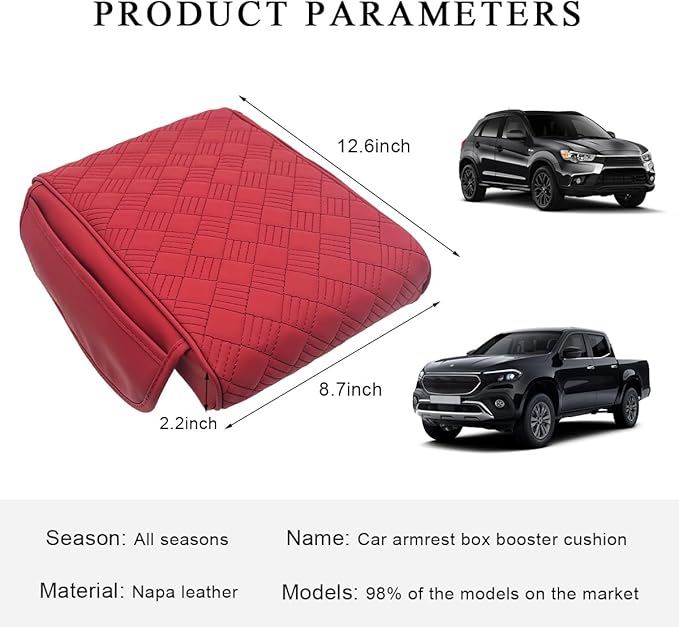 Car Armrest Cushion, 12.6"×8.7" Waterproof Leather Center Console Cover with Pocket, Auto Comfortable Memory Foam Middle Console Elbow Pillow Cushion Pad, Car Accessories (Red)