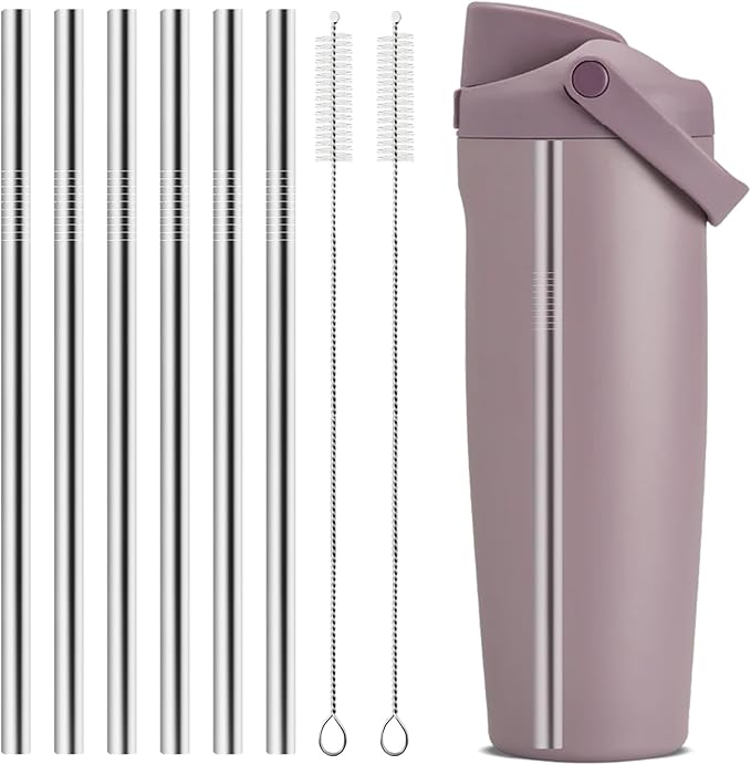 6Pcs Metal Straw Replacement Compatible With Owala FreeSip Sway 40oz Water Bottle, With 2 Straw Cleaner, Reusable Stainless Steel Straws for Owala