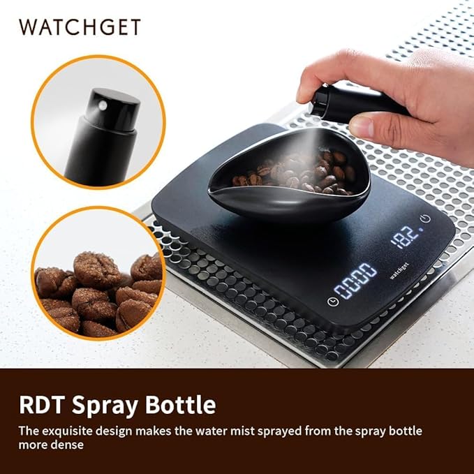 watchget Coffee Bean Dosing Cup & RDT Spray Bottle Kit for Espresso Bar, Static Reduction Ceramic Single Dose Tray for Brewing/Tea, Barista Accessories Set, Black
