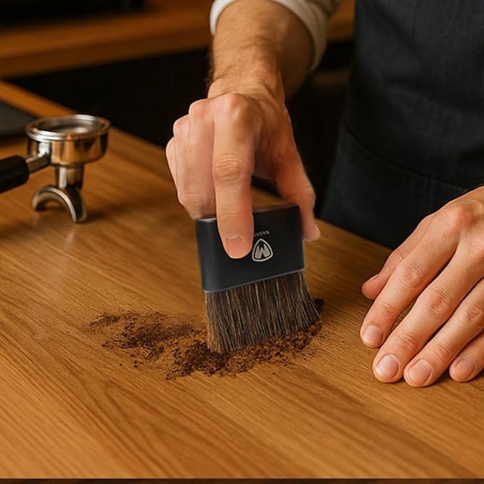Magnet Professional Coffee Grinder Cleaning Brush Coffee Brush Handling Accessory Tool Walnut Brush Handle Synthetic Bristle with Magnetic snap for Camping Home Kitchen Barista
