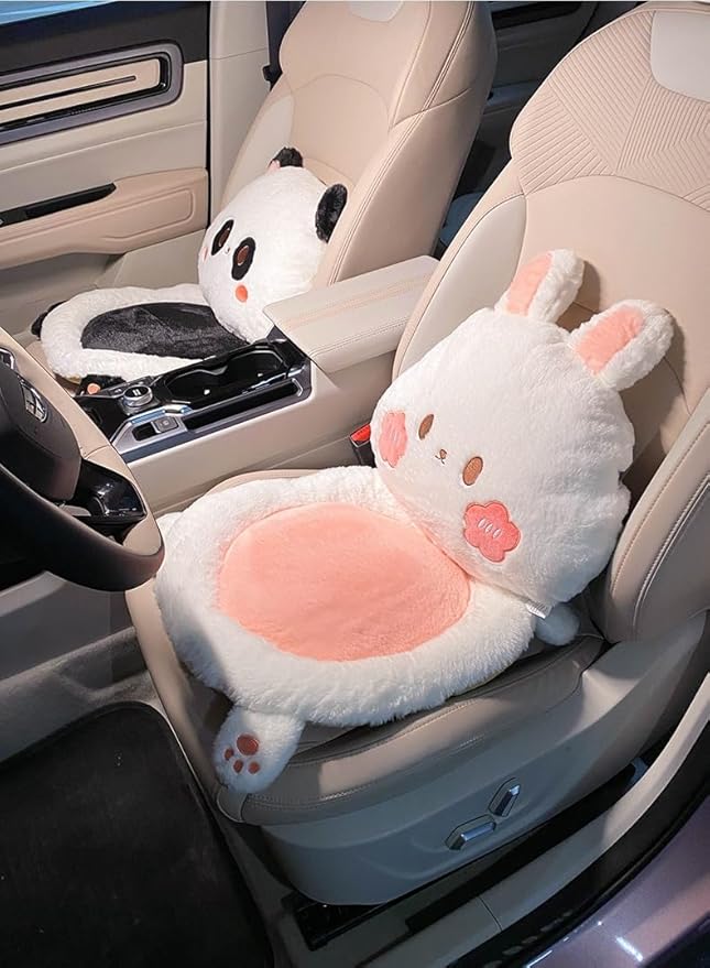 3Pcs Cartoon Car Seat Cushion Lumbar Support Pillow and Neck Pillow, Cute Car Seat Pillow Headrest Pillow Back Support for Driving Fatigue Relief,for Office Chair Truck SUV (Rabbit Sets)