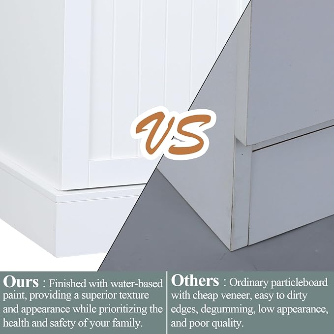 Sideboard Buffet Cabinet with 2 Drawers, Farmhouse Kitchen Pantry with Adjustable Shelves, Coffee Bar Cupboard Cabinet with 3 Doors for Kitchen, Dining Room (White)