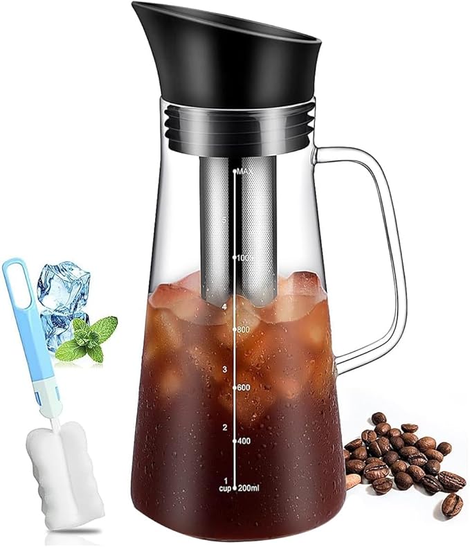 Cold Brew Coffee Maker Cold Brew Tea Pitcher Glass and Airtight Lid Coffee Pot 1.2L