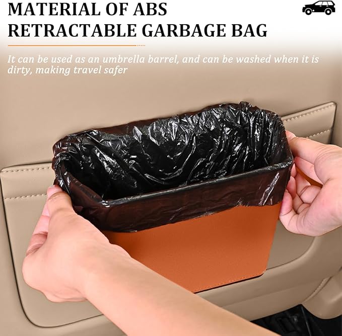 Car Trash Can, Small Waterproof Vehicle Trash Bin Garbage Container for Door Backseat, Multi-Purpose Automotive Interior Trash Bag Storage Organizer, Universal for Most Vehicles (Orange)