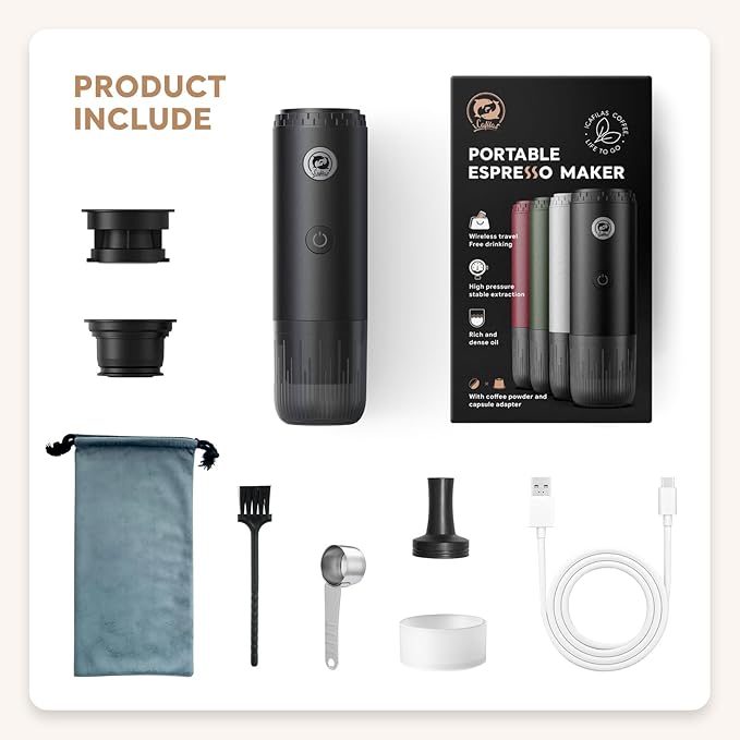 Portable Espresso Maker with Self Heating, 19 Bar Electric Travel Coffee Maker for Camping&Car, 2-in-1 Mini Espresso Machine Compatible with Nespresso Capsules & Ground Coffee, 7800mAh Battery, White