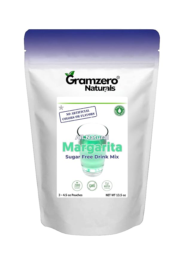 GramZero All Natural Margarita Zero Calorie Sugar Free Drink Mix, Great For Nutrition Club Loaded Tea, Stevia Sweetened