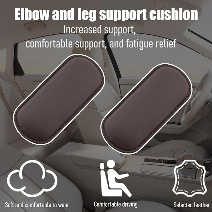 Car Knee Cushion Pad, Memory Foam Microfiber Leather Vehicle Door Armrest Pillow for Leg Elbow, Comfort Automotive Center Console Knee Pad Protector, Universal for Automobile RV Truck (Brown)