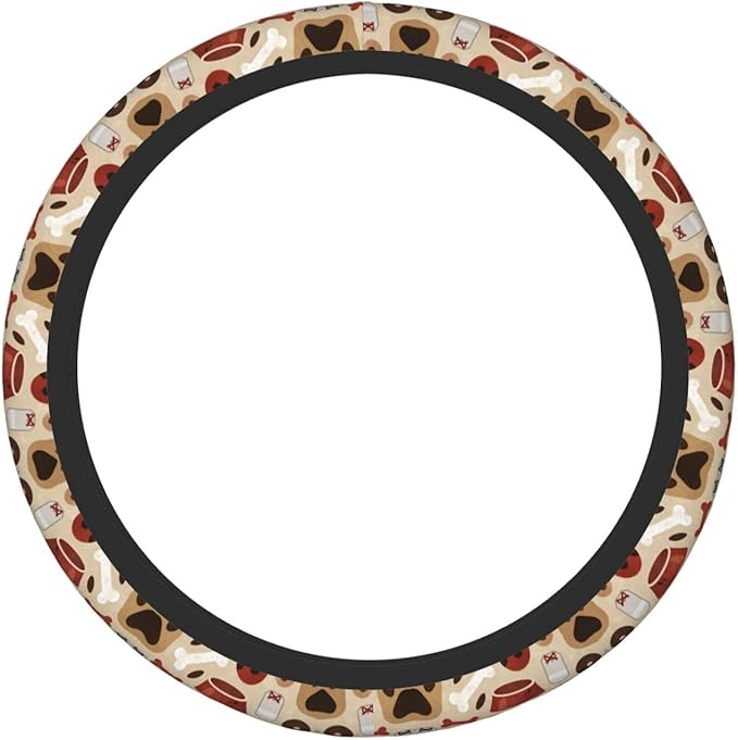 Dogs-Paws Prints Bones Car Steering Wheel Cover, 15 Inch Steering Wheel Cover Stylish Decor for Most Cars