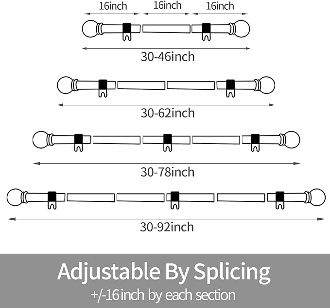 Thestoa Curtain Rods for Windows 48 to 84-92 inch, 5/8" Brushed Nickel Curtain Rod, Stainless Steel Small Curtain Rods for Bedroom, Living Room,Kitchen,Farmhouse, Outdoor Curtain Rod Silver