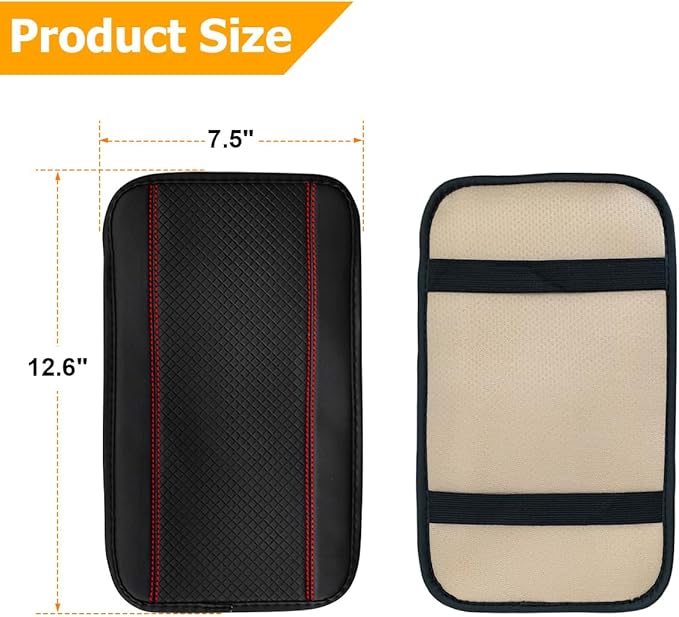 Armrest Pad for Car, PU Leather Auto Center Console Cushion Mat, Four Seasons Automotive Armrest Seat Box Cover, Universal Vehicle Interior Accessories for SUV, Truck, Van (Black/Red)