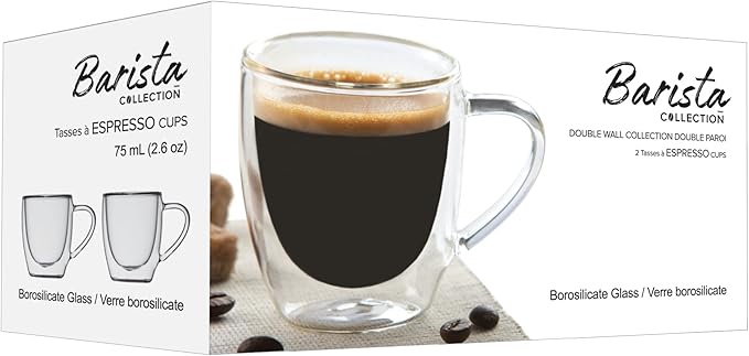Insulated Double Wall Mug Cup Glass-Set of 4 Mugs/Cups for Coffee,Cappuccino,latte,espresso,Tea,Thermal,Clear,75ml