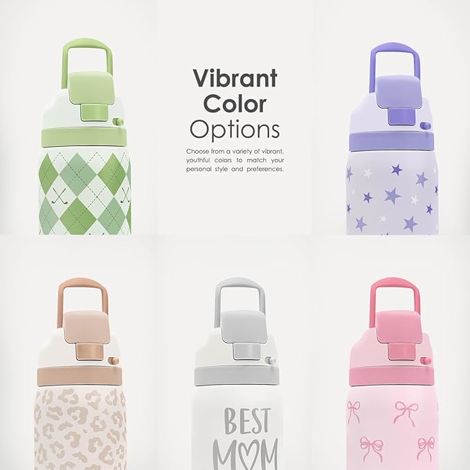 Strawberry Bow Insulated Stainless Steel Water Bottle with Straw for Sports and Travel, 32oz, Gifts for Women Girls Friends Teens Birthday Christmas