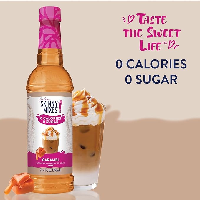 Jordan’s Skinny Mixes Sugar Free Coffee Syrup, Caramel Coffee Flavoring Syrup, Zero Calorie Drink Mix, Lattes, Baking, Protein Shake or Cocktail, Dairy & Gluten Free, Kosher, 25.4 Fl Oz, 2 Pack