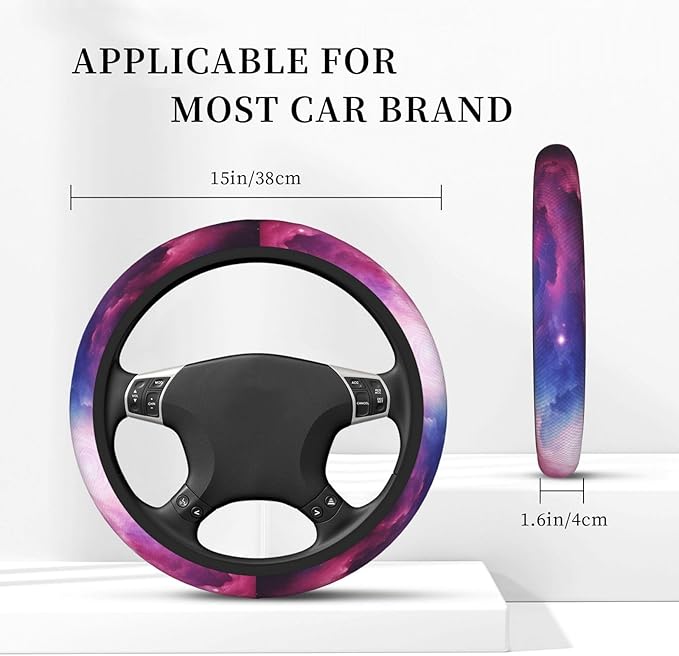 Steering Wheel Cover Polyester Thick Non-Slip Car Steering Wheel Cover Protector Universal 15 Inch, 3D Magical Nebula