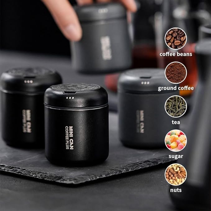 watchget Portable Mini Airtight Coffee Canister for 1cup - Stainless Steel Coffee Bean Storage with CO2 Releasing Valves, Compact and Travel-Friendly Container for 1oz/30g Beans, Grounds, Dark