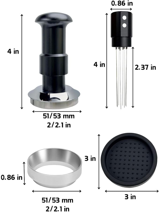 Espresso Tamper Double Spring Loaded 51mm with WDT Tool Espresso Accessories Kit, Stainless Steel Corrugated Base, Dosing Funnel, Tamper Mat (51mm & Magnetic wdt)