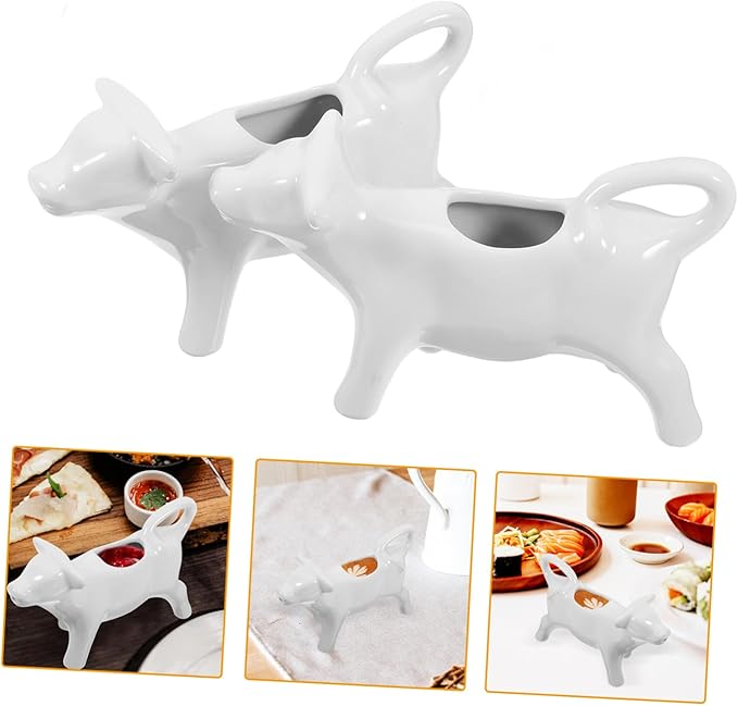 DOITOOL 2pcs Mini Cow Creamer Coffee Tea Milk Syrup Dressing Server with Handle White Porcelain 40ML