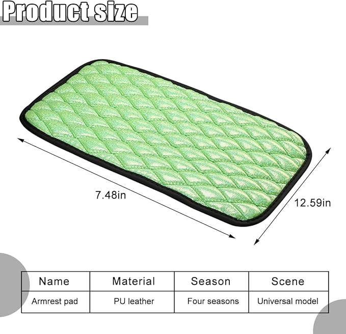 Car Center Console Cover, Soft Comfortable Vehicle Armrest Seat Box Cover Cushion, Wear Resistant Auto Armrest Storage Box Decoration Protector Pad, Universal for Truck SUV Sedan (Green)