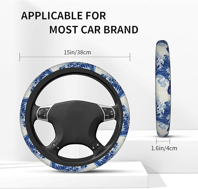 Wave Steering Wheel Cover Elastic Non-Slip Car Steering Wheel Covers with Seat Belt Shoulder Pad for Women Men