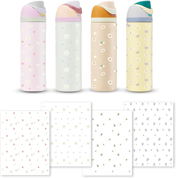 4PCS Daisy Stickers for Owala Water Bottle, Stickers Waterproof Compatible with Urban Outfitters Owala Bottles, Tumbler Cup Accessories Decal Decorate