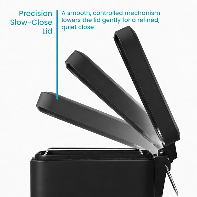 Home Zone Living 1.3 Gallon Small Bathroom Trash Can with Lid and Step Pedal, Stainless Steel Wastebasket with Slim Design for Home and Office, Matte Black, 5 Liters