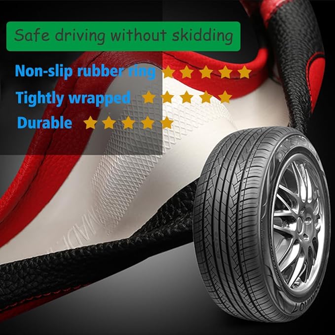 Cxtiy Car Steering Wheel Cover for Men Women Universal Leather Steering Covers for Car SUV (Full-Black)