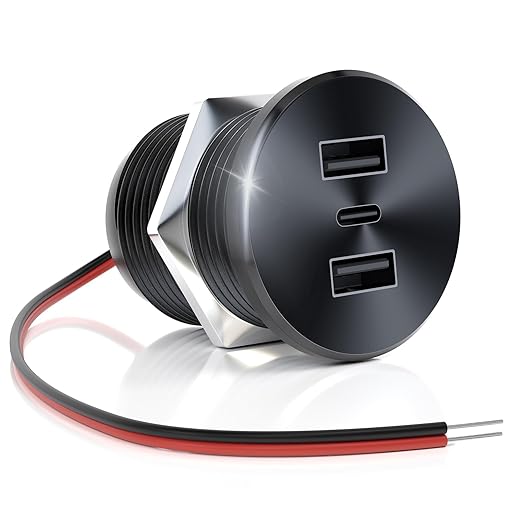 72W RV USB Outlet All-Aluminum 12V/24V 3 Charging Ports, GIBBAB 36W PD3.0 Type-C+2 18W QC3.0 Fast Charging Socket, Recessed Mount Car Charger Cigarette Lighter Replacement for Camper Trailer Boat Van