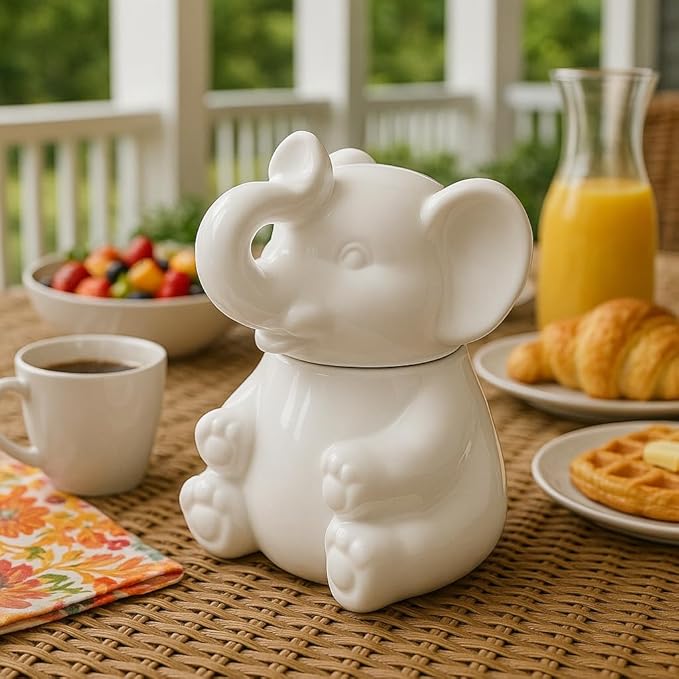 HIC Kitchen Elephant Sugar Bowl, Fine Porcelain, 8-Ounce, For Serving Sugar, Sweeteners, Honey, And Condiments
