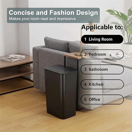 Compact Push-in Trash Can with Lid for Bathrooms, Kitchens, Living Rooms, Offices, Etc., Trash Can with Pop-Up Lid, 10 Liter/2.6 Gallon Slimline (Black)