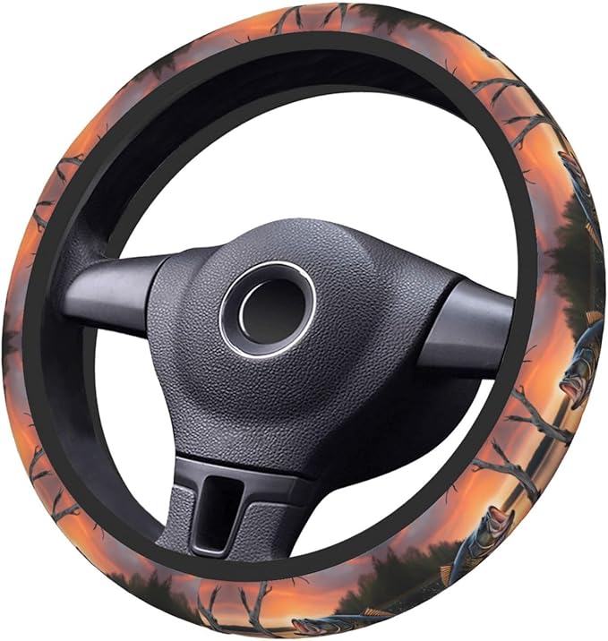 Largemouth Bass Fishing Universal Fit Steering Wheel Cover for Car, Truck, and SUV, Durable Steering Wheel Protection