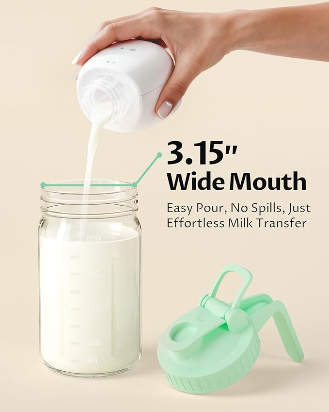 32oz Breast Milk Pitcher with Lid – Leak-Proof & Airtight Glass Storage Container for Breastmilk, Wide-Mouth Mason Jar Pitcher, Fast Formula Maker, Green