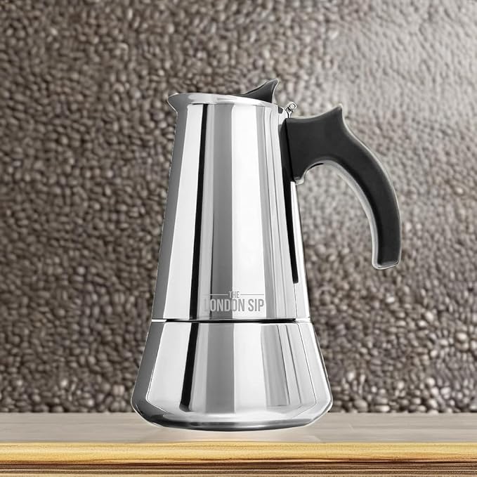 London Sip Stainless Steel Stovetop Espresso Maker Moka Pot Italian Coffee Percolator, Silver, 6 Espresso Cups