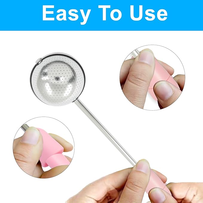 2Pcs Long Handle Tea Ball Stainless Steel Pink Metal Tea Ball Infuser for Loose Tea, Loose Leaf Tea Steeper for Cup, Natural Tea & Coffee