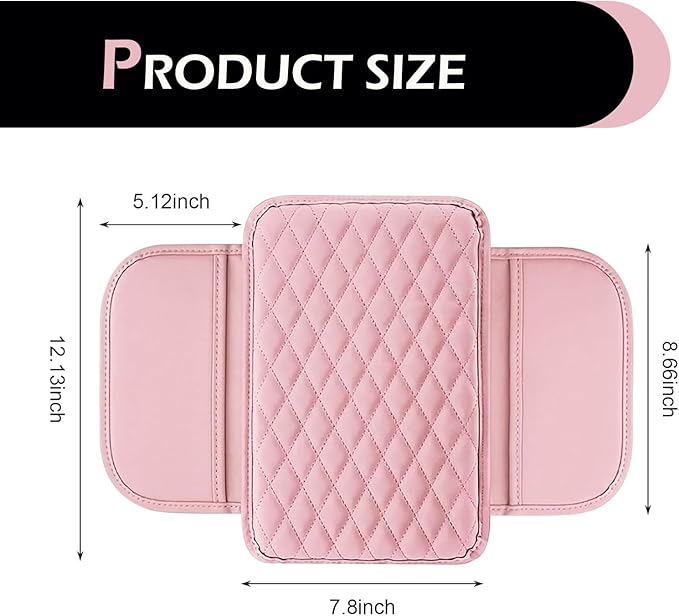 Center Console Cover, Microfiber Leather Arm Rest Cover Cushion with 2 Storage Bags, Middle Console Protective Cover, Car Accessories for Women, Universal for Trucks, Cars, SUVs (Pink)