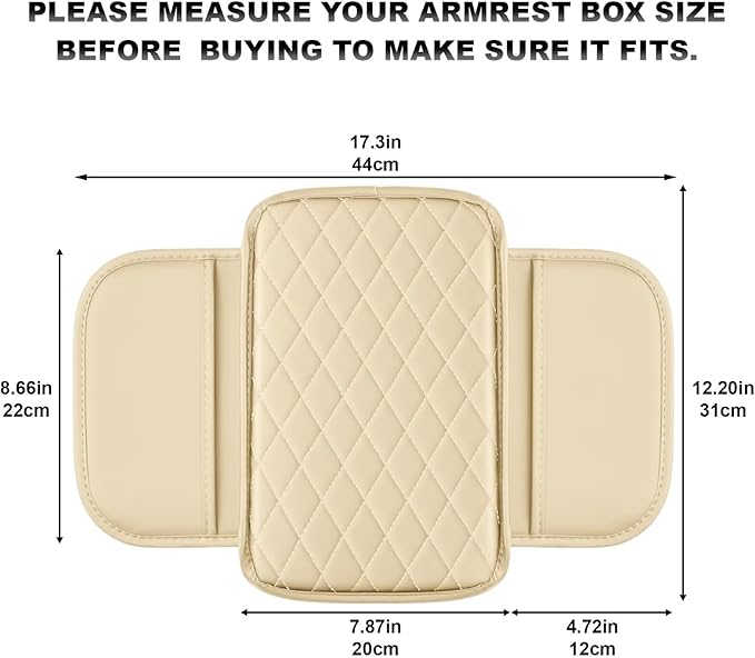 Upgraded Car Center Console Cover Fit for Venza Faux Leather Car Armrest Cover Cushion with 2 Storage Bags,Car Armrest Storage Box Interior Accessories(Beige&Whiteline)
