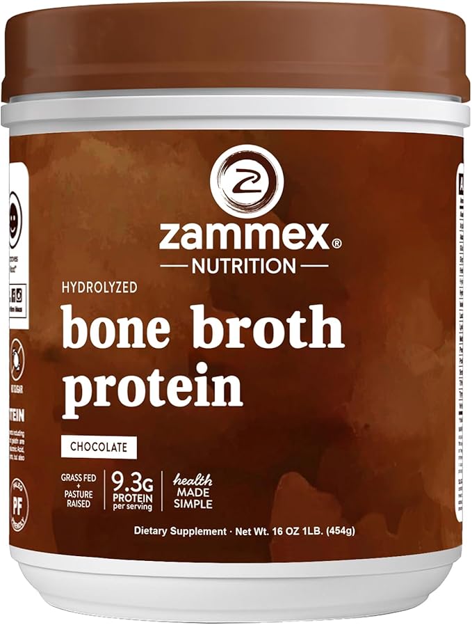 Zammex Bone Broth Protein Powder, Pure Grass Fed Beef, Chocolate Protein Powder,Hydrolyzed Collagen Supplement for Healthy Skin,Nails,Hair,Joints, Non-GMO,Gluten Free, Great in Shakes