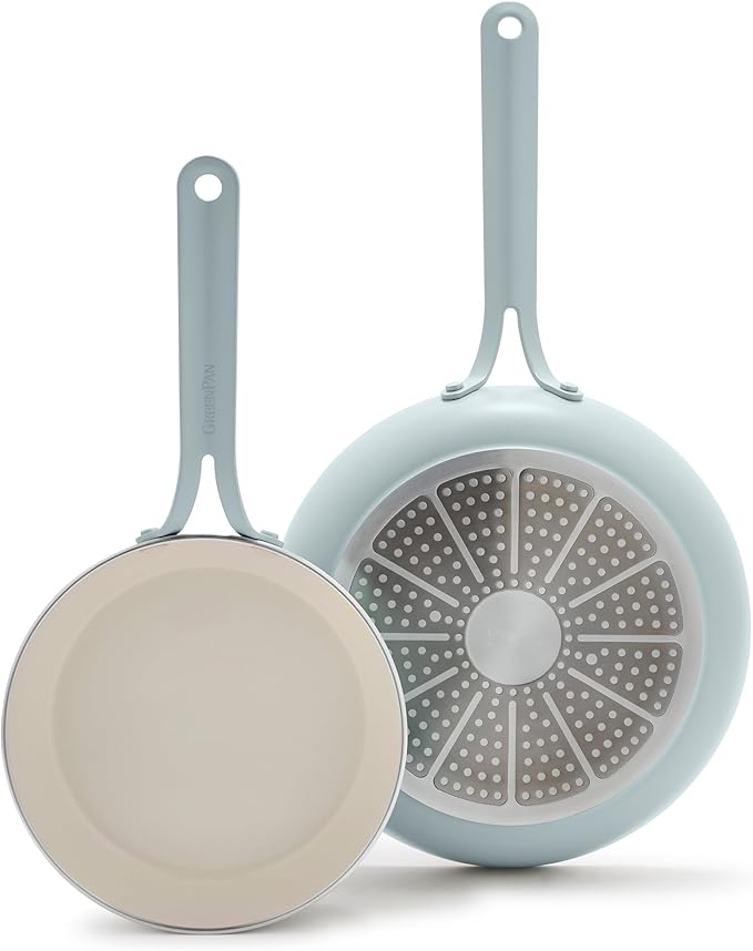GreenPan Nova 2-Piece Nonstick Frying Pan Set, 8” & 10” Skillets, PFAS-Free Ceramic Cookware, Durable Fast Heating, Induction Ready, Omelet & Eggs, Oven Safe to 600F, Dishwasher Safe, Coastline Blue